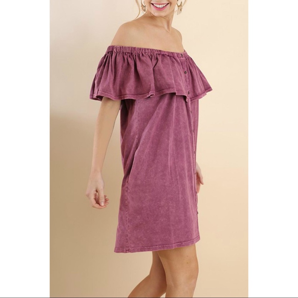 Umgee Mineral Wash Off Shoulder Dress - Picture 3 of 7